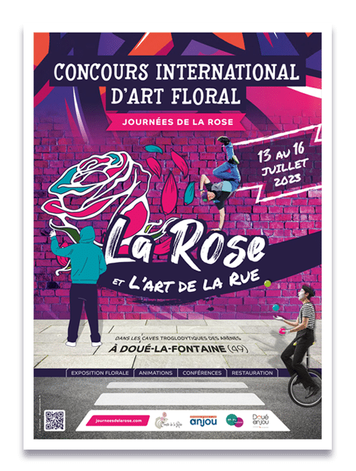Affiche journées de la Rose - l'art de la rue - à Doué-la-Fontaine (49700 Doué-en-Anjou)- Art floral